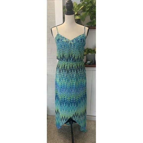 Laundry by Shelli Segal NWT $168 Diva Blue Strappy Dress Size 4 Hi-Lo Wrap Flowy - Picture 2 of 12